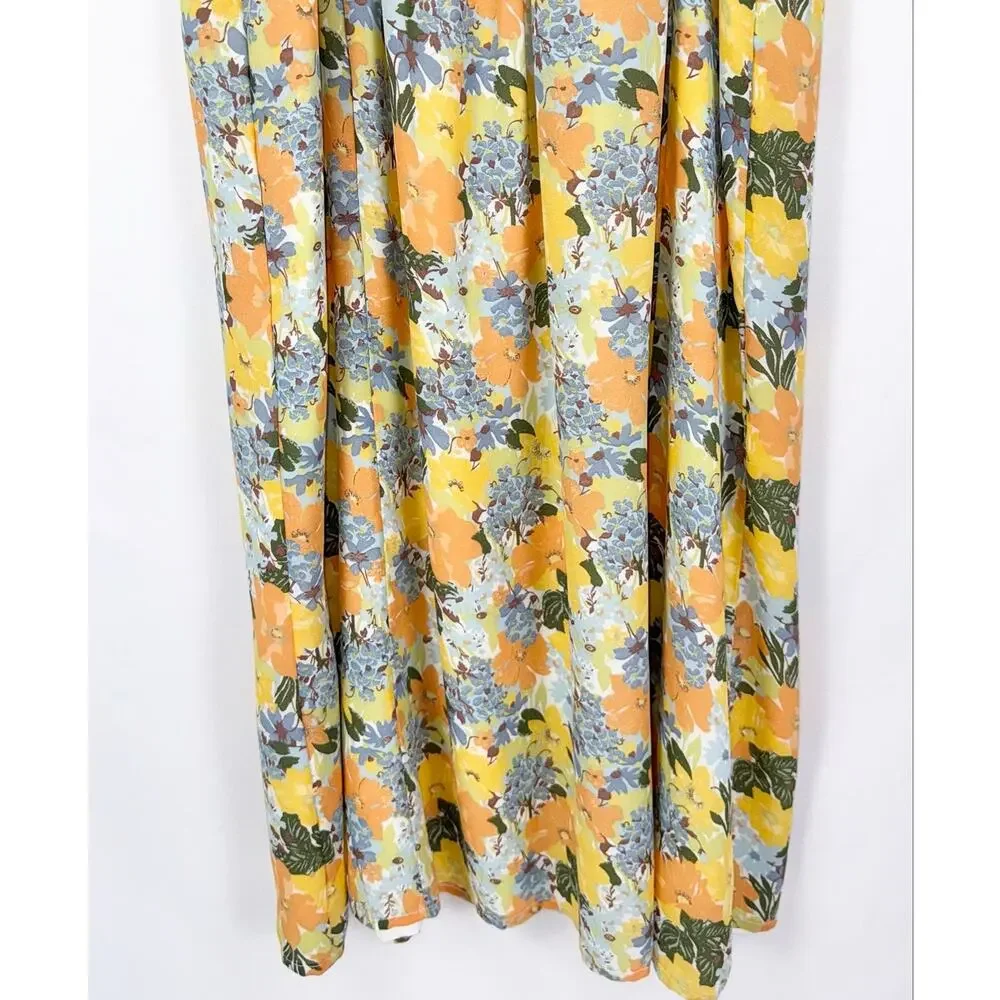 Abercrombie & Fitch Floral Gathered Front Midi Dress Women's Large Yellow - Picture 13 of 16